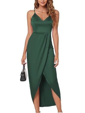 Emerald Green V-Neck Spaghetti Strap Maxi Dress